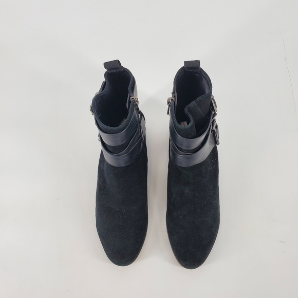 Raye Triple Leather Buckle Black Suede Booties 37 - Picture 3 of 10